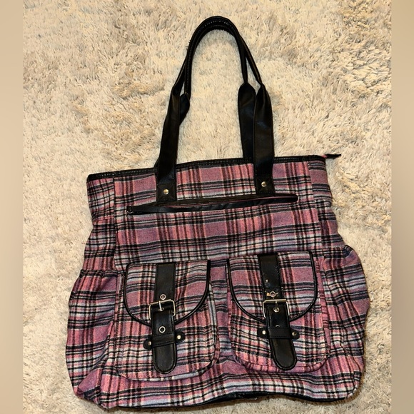 Pink plaid shoulder bag. 14” high and wide. - Picture 1 of 4